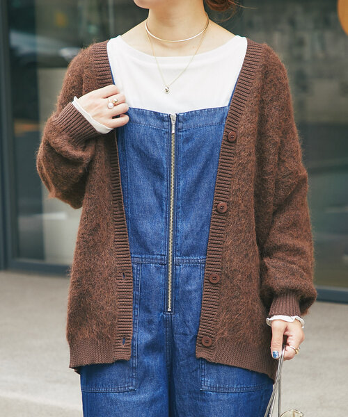 un dix cors（アンディコール）の「リブ異素材Vネックカーディガン（カーディガン/ボレロ・レディース・チャコールグレー/ブラウン・FREE）」の11枚目の写真