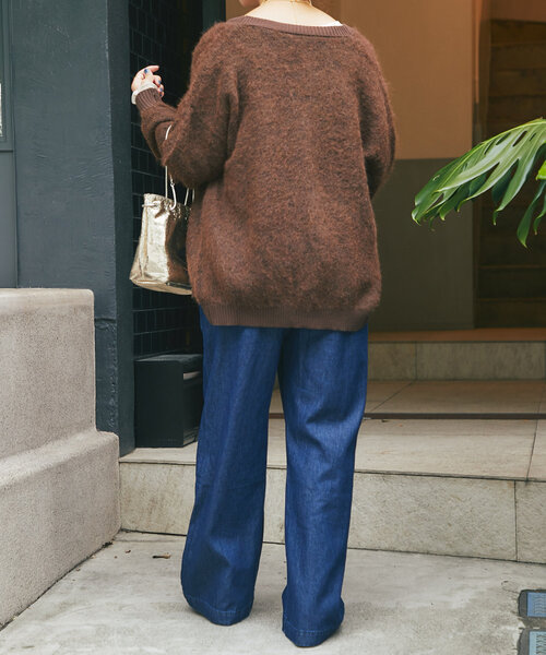 un dix cors（アンディコール）の「リブ異素材Vネックカーディガン（カーディガン/ボレロ・レディース・チャコールグレー/ブラウン・FREE）」の14枚目の写真