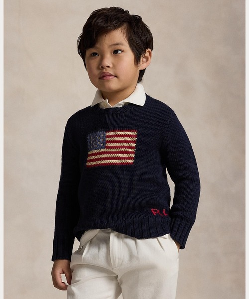 ARCHIVIO ブラック クルーネック セーター フラッグ コットン クルーネック セーター（ニット/セーター）｜POLO