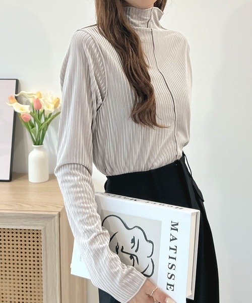 Futier land(フューティアランド)の「上品なベロアが引き立たせる。メローベロアストライプトップス(Tシャツ/カットソー・レディース・モカ/ライトグレー/ブラック・MEDIUM)」の22枚目の写真
