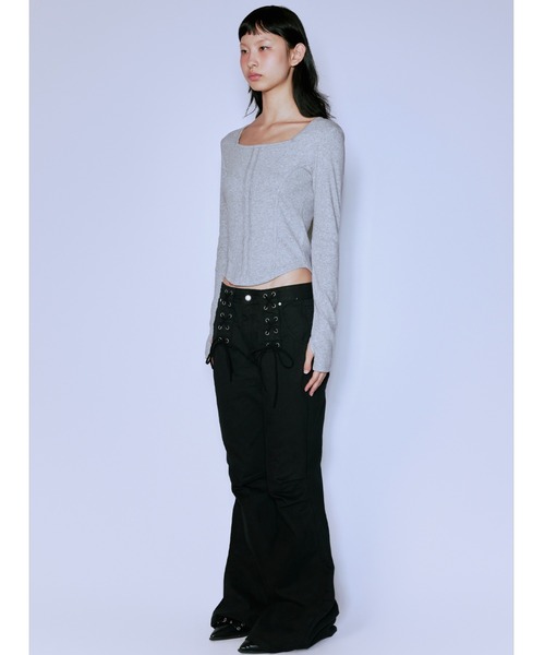 NIIER NOR(ニアノア)の「A'GEM/9 × .kom 『NIIER NOR/ニア ノア』 BINDING SLIM L/S TEE/バインディング スリム長袖カットソー(Tシャツ/カットソー・レディース・グレー/ホワイト・FREE)」の10枚目の写真