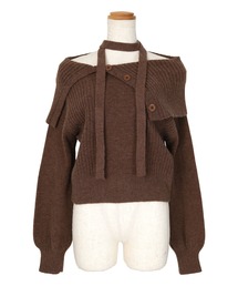 ロングタイ付きオフショルニット