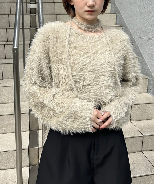 mline（エムライン）の「[mline]チョーカーシャギーニット（ニット/セーター・レディース・ブラック/アイボリー/ベージュ・FREE）」の14枚目の写真