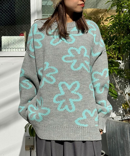 ご専用です　COTOO✨　新品未使用✨　超素敵　お花デザイン半袖ニットセーター セール】 【洗える】ヴィスコースストレッチ 半袖 ニット （ニット