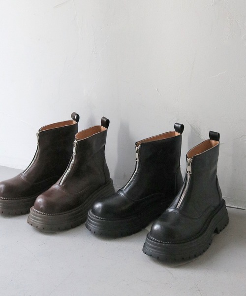 nomnom（ノムノム）の「【nomnom】フロントファスナー厚底ショートブーツ（ブーツ・レディース・ブラウン/ブラック・23.0cm/24.0cm/25.0cm）」の8枚目の写真
