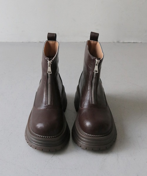 nomnom（ノムノム）の「【nomnom】フロントファスナー厚底ショートブーツ（ブーツ・レディース・ブラウン/ブラック・23.0cm/24.0cm/25.0cm）」の7枚目の写真