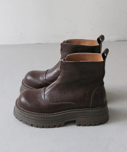 nomnom（ノムノム）の「【nomnom】フロントファスナー厚底ショートブーツ（ブーツ・レディース・ブラウン/ブラック・23.0cm/24.0cm/25.0cm）」の6枚目の写真