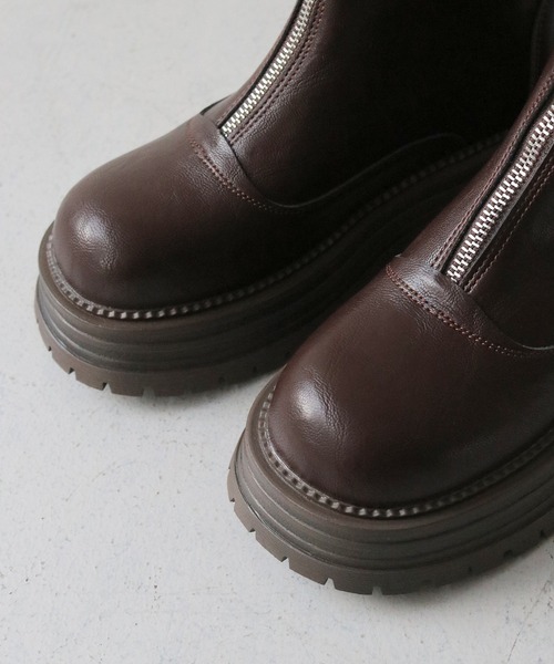 nomnom（ノムノム）の「【nomnom】フロントファスナー厚底ショートブーツ（ブーツ・レディース・ブラウン/ブラック・23.0cm/24.0cm/25.0cm）」の3枚目の写真