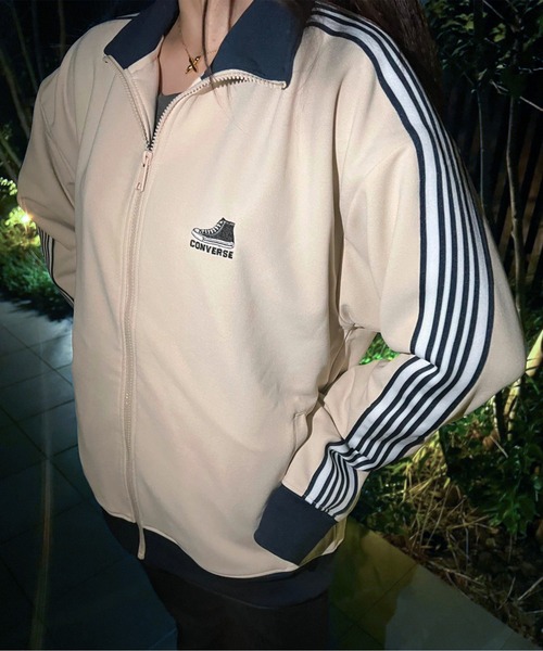 グッドデザイン古着ユニコーンロゴグリーン半袖ジャージトラックジャケットゆったり CONVERSE/コンバース サイドラインロゴ刺繍 トラックジャケット