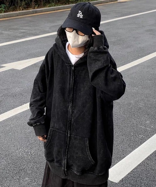 セール】ピグメントウォッシュドジップパーカー オーバーサイズ