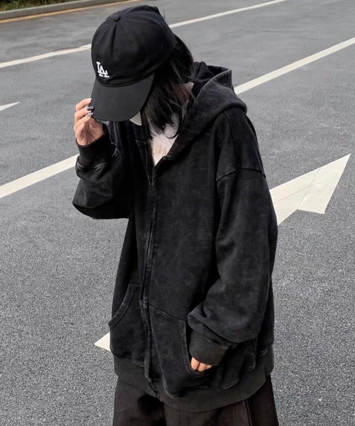 セール】ピグメントウォッシュドジップパーカー オーバーサイズ