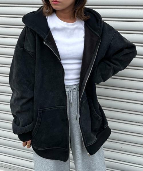 セール】ピグメントウォッシュドジップパーカー オーバーサイズ