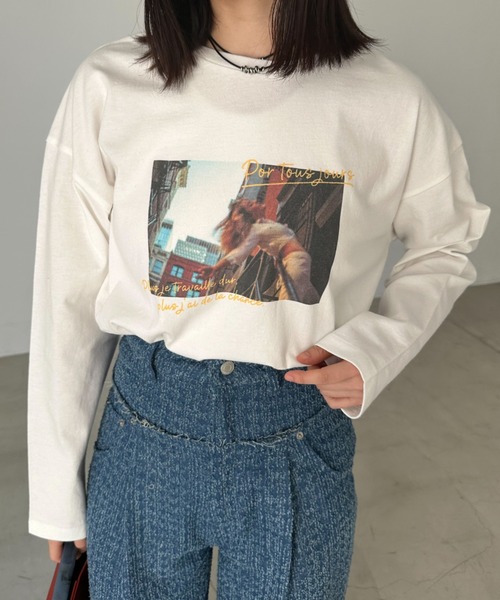 Doux archives（ドゥアルシーヴ）の「フォトプリントロンTee（Tシャツ/カットソー・レディース・オフホワイト/ホワイト/杢グレー・FREE）」の2枚目の写真