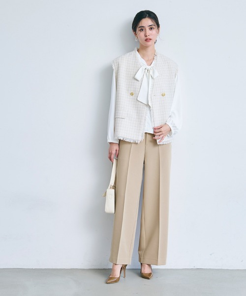 coca(coca)(コカ)の「イージーケア3Dストレッチワイドパンツ(スラックス・レディース・ベージュ/ストライプ・L/M/S)」の15枚目の写真