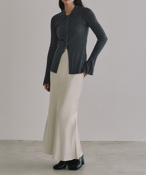 TENTO（テント）の「リブニットシャツカーディガン（ニット/セーター・レディース・チャコールグレー/アイボリー/グレイッシュベージュ・FREE）」の16枚目の写真