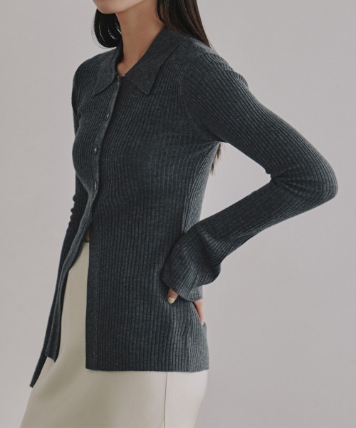 TENTO（テント）の「リブニットシャツカーディガン（ニット/セーター・レディース・チャコールグレー/アイボリー/グレイッシュベージュ・FREE）」の14枚目の写真