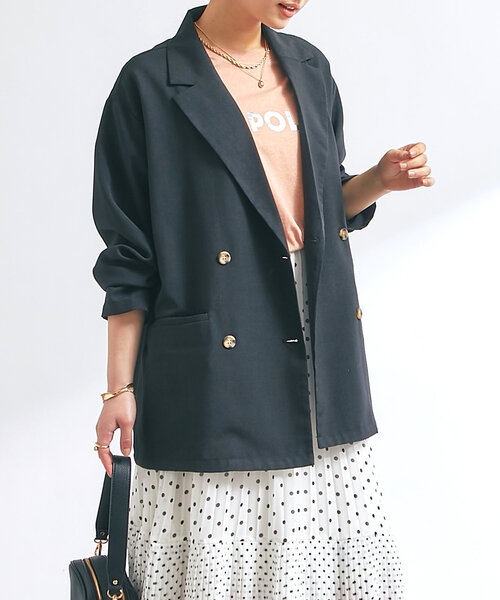 un dix cors（アンディコール）の「リネンタッチテーラードジャケット（テーラードジャケット・レディース・ライトベージュ/ブラック・FREE）」の2枚目の写真