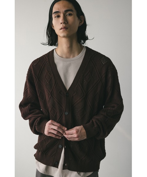 STYLEMIXER(スタイルミキサー)の「アーガイルメッシュニットカーデ(カーディガン/ボレロ・メンズ・ブラウン/ブラック・MEDIUM/LARGE)」の1枚目の写真