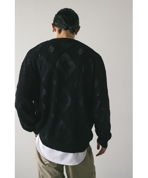 STYLEMIXER(スタイルミキサー)の「アーガイルメッシュニットカーデ(カーディガン/ボレロ・メンズ・ブラウン/ブラック・MEDIUM/LARGE)」の10枚目の写真