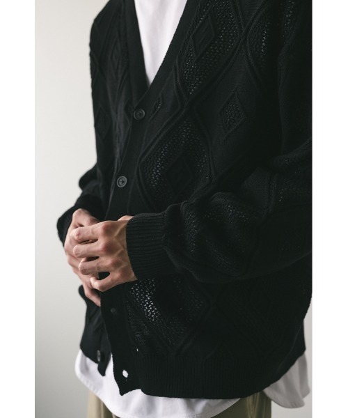 STYLEMIXER(スタイルミキサー)の「アーガイルメッシュニットカーデ(カーディガン/ボレロ・メンズ・ブラウン/ブラック・MEDIUM/LARGE)」の11枚目の写真