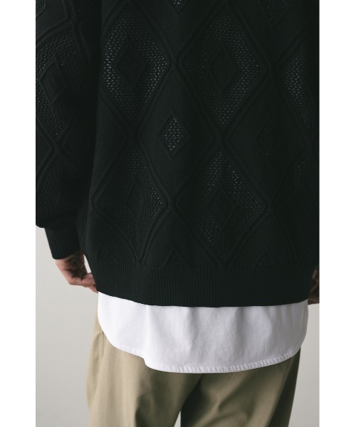 STYLEMIXER(スタイルミキサー)の「アーガイルメッシュニットカーデ(カーディガン/ボレロ・メンズ・ブラウン/ブラック・MEDIUM/LARGE)」の13枚目の写真