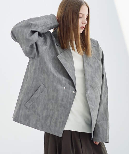 ビンテージ加工PU合皮ダブルショートブルゾン（ブルゾン）｜ASTRONOMY