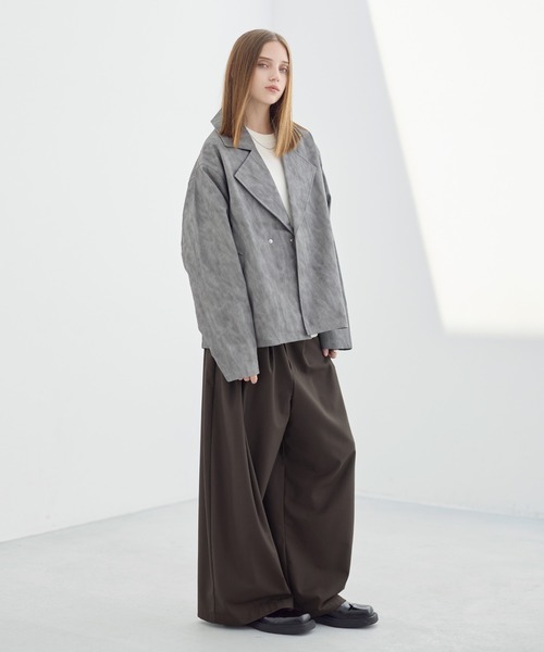 クルニ　スタンドショートブルゾン　ジャケット　ベスト　ブルーグレー AS KNOW AS plus（アズノゥアズプラス）の「◎ナイロン サイドライン