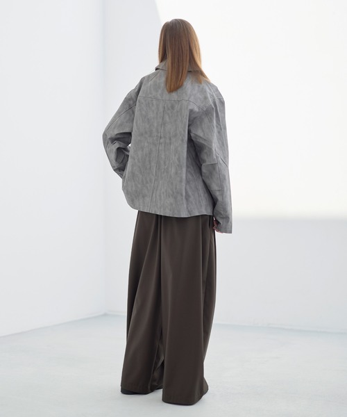 ビンテージ加工PU合皮ダブルショートブルゾン（ブルゾン）｜ASTRONOMY