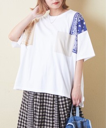 CUBE SUGAR | 26/-OE天竺×バンダナリメイク風切替Tシャツ(Tシャツ/カットソー)