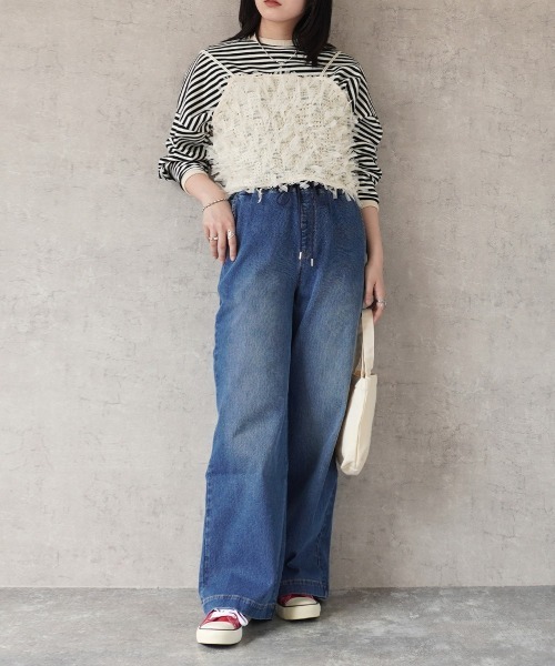 セール】AIRジョグ ウエストリブ デニム ワイドパンツ (S,M,L,XL)4  