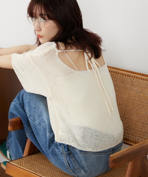 Auntie Rosa Holiday(アンティローザホリデー)の「ループヤーンバックリボンニット(ニット/セーター・レディース・アイボリー/その他/ピンク・FREE)」の2枚目の写真
