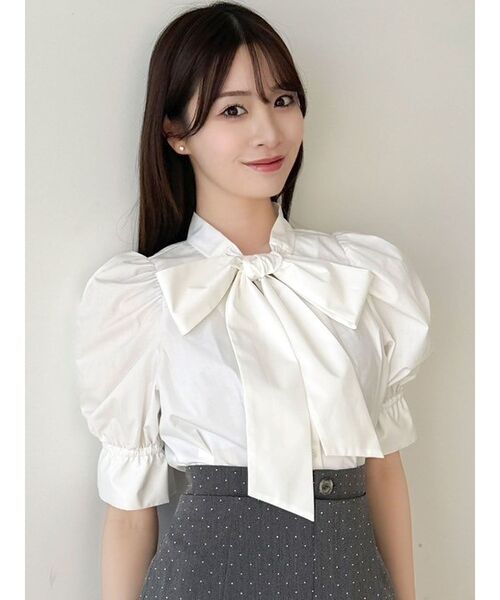 セール】ペプラムタックボウタイブラウス（シャツ/ブラウス
