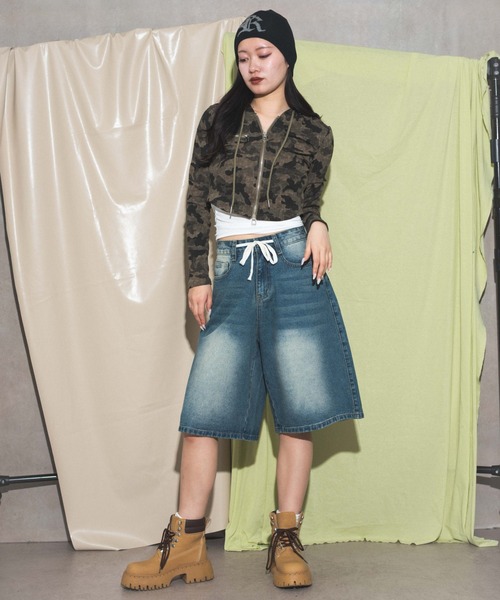 dispark（ディスパーク）の「DISPARK/ブラストデニムハーフパンツ（デニムパンツ・レディース・ライトインディゴブルー/インディゴブルー/ブラック・MEDIUM/LARGE）」の4枚目の写真