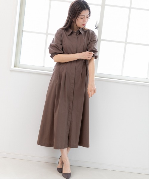 PREFERIR（プレフェリール）の「シャツワンピース長袖/バックリボン/M..Lツーサイズ（シャツワンピース・レディース・ブラウン/グリーン/ネイビー・MEDIUM/LARGE）」の2枚目の写真