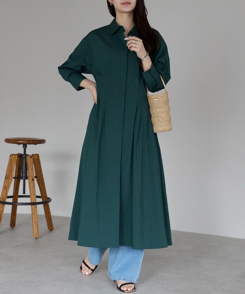 PREFERIR（プレフェリール）の「シャツワンピース長袖/バックリボン/M..Lツーサイズ（シャツワンピース・レディース・ブラウン/グリーン/ネイビー・MEDIUM/LARGE）」の3枚目の写真