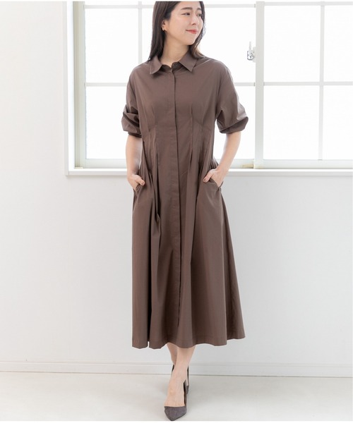 PREFERIR（プレフェリール）の「シャツワンピース長袖/バックリボン/M..Lツーサイズ（シャツワンピース・レディース・ブラウン/グリーン/ネイビー・MEDIUM/LARGE）」の6枚目の写真
