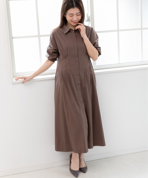 PREFERIR（プレフェリール）の「シャツワンピース長袖/バックリボン/M..Lツーサイズ（シャツワンピース・レディース・ブラウン/グリーン/ネイビー・MEDIUM/LARGE）」の4枚目の写真