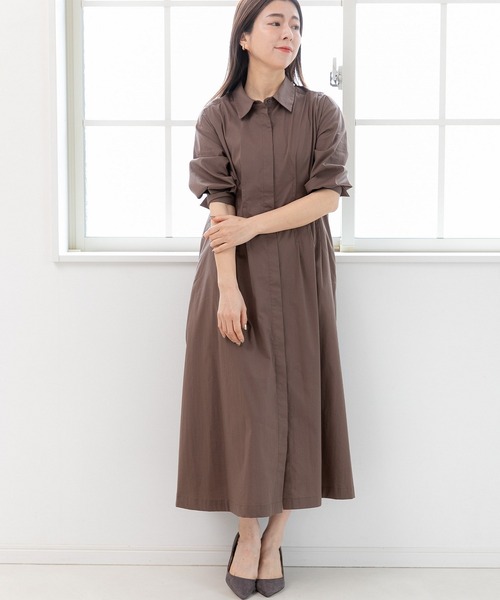 PREFERIR（プレフェリール）の「シャツワンピース長袖/バックリボン/M..Lツーサイズ（シャツワンピース・レディース・ブラウン/グリーン/ネイビー・MEDIUM/LARGE）」の5枚目の写真
