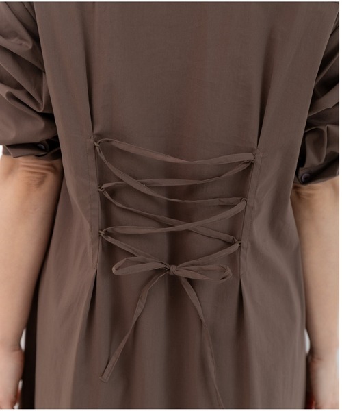 PREFERIR（プレフェリール）の「シャツワンピース長袖/バックリボン/M..Lツーサイズ（シャツワンピース・レディース・ブラウン/グリーン/ネイビー・MEDIUM/LARGE）」の12枚目の写真