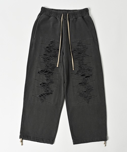 ADAM PATEK(アダムパテック)の「ADAMPATEK/pigment dyeing damage wide pants/ピグメント染ダメージワイドスウェットパンツ(AP2518013)(スウェットパンツ・レディース・ブラック・1/2)」の15枚目の写真