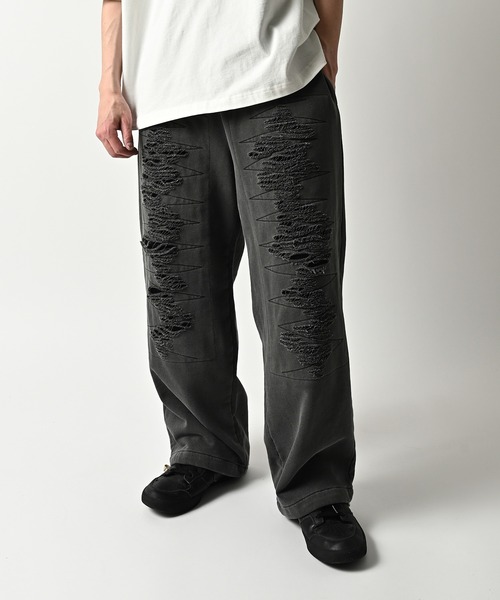ADAM PATEK(アダムパテック)の「ADAMPATEK/pigment dyeing damage wide pants/ピグメント染ダメージワイドスウェットパンツ(AP2518013)(スウェットパンツ・レディース・ブラック・1/2)」の17枚目の写真