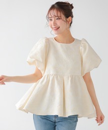 ミックスカラー花柄ジャガードトップス