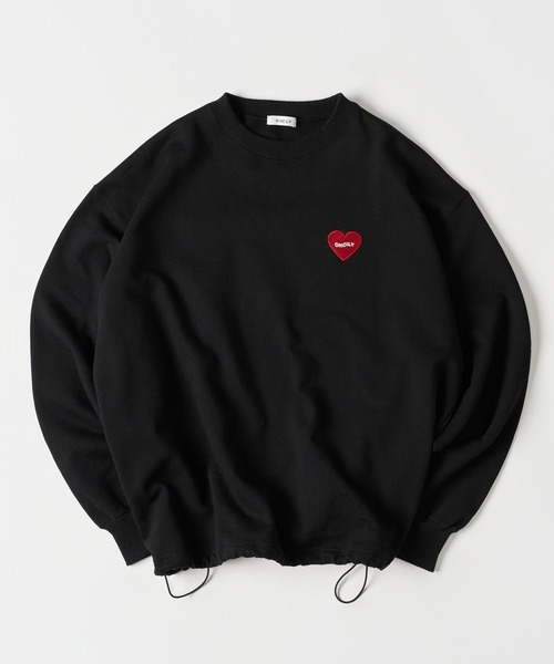 ONCILY(オンシェリー)の「HEART LOGO DRAW CODE SWEAT / ハートロゴドローコードスウェット(スウェット・メンズ・杢グレー/ブラック/ネイビー・SMALL/MEDIUM/LARGE)」の2枚目の写真