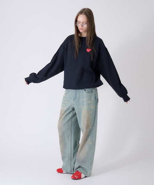 ONCILY(オンシェリー)の「HEART LOGO DRAW CODE SWEAT / ハートロゴドローコードスウェット(スウェット・メンズ・杢グレー/ブラック/ネイビー・SMALL/MEDIUM/LARGE)」の17枚目の写真