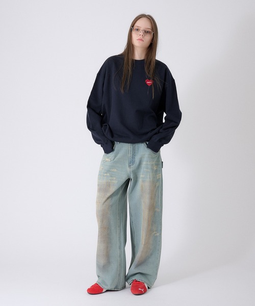 ONCILY(オンシェリー)の「HEART LOGO DRAW CODE SWEAT / ハートロゴドローコードスウェット(スウェット・メンズ・杢グレー/ブラック/ネイビー・SMALL/MEDIUM/LARGE)」の16枚目の写真