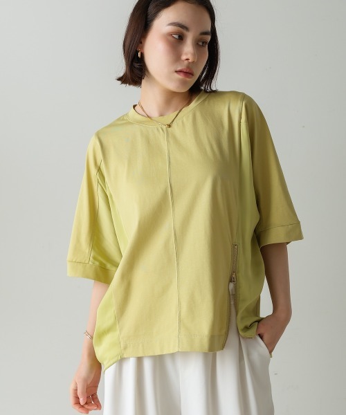 Bou Jeloud(ブージュルード)の「Wシルケットアシンメジッププルオーバー(Tシャツ/カットソー・レディース・ライム/グレー/ブラック・FREE)」の5枚目の写真