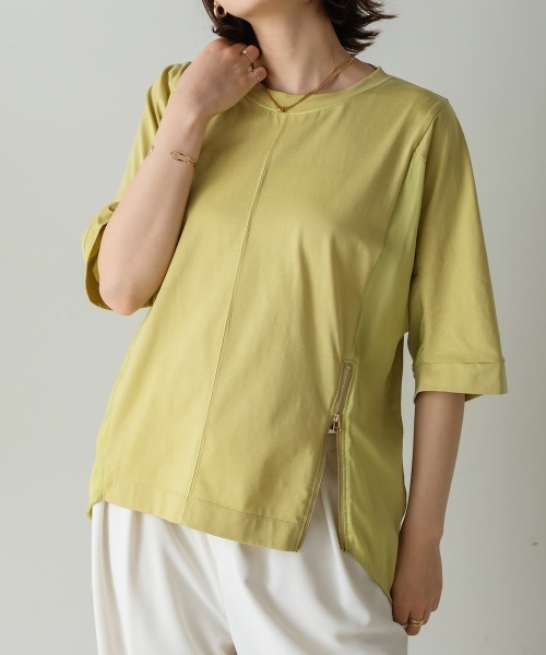 Bou Jeloud(ブージュルード)の「Wシルケットアシンメジッププルオーバー(Tシャツ/カットソー・レディース・ライム/グレー/ブラック・FREE)」の12枚目の写真