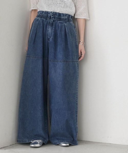 forksy.（フォルクシー）の「【forksy.】ウエストタックギャザー ライトオンス デニムワイドパンツ（デニムパンツ・レディース・ライトブルー/ブラック/ブルー・M/L）」の3枚目の写真