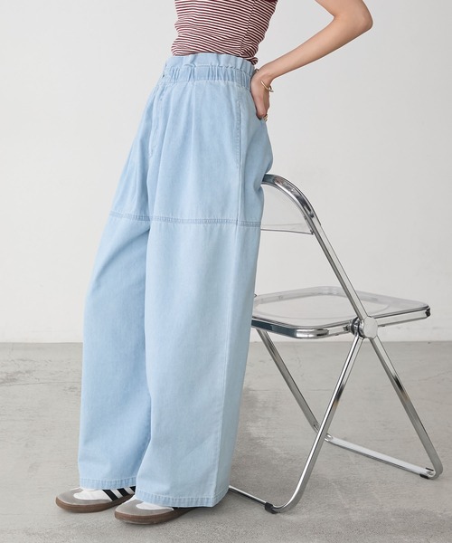 DRAWERドゥロワーデニムパンツ ライトブルー タックワイドパンツ 38