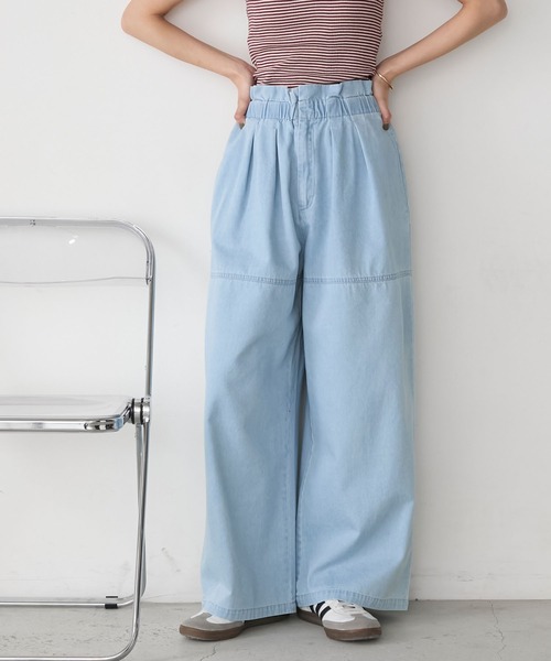 forksy.（フォルクシー）の「【forksy.】ウエストタックギャザー ライトオンス デニムワイドパンツ（デニムパンツ・レディース・ライトブルー/ブラック/ブルー・M/L）」の14枚目の写真